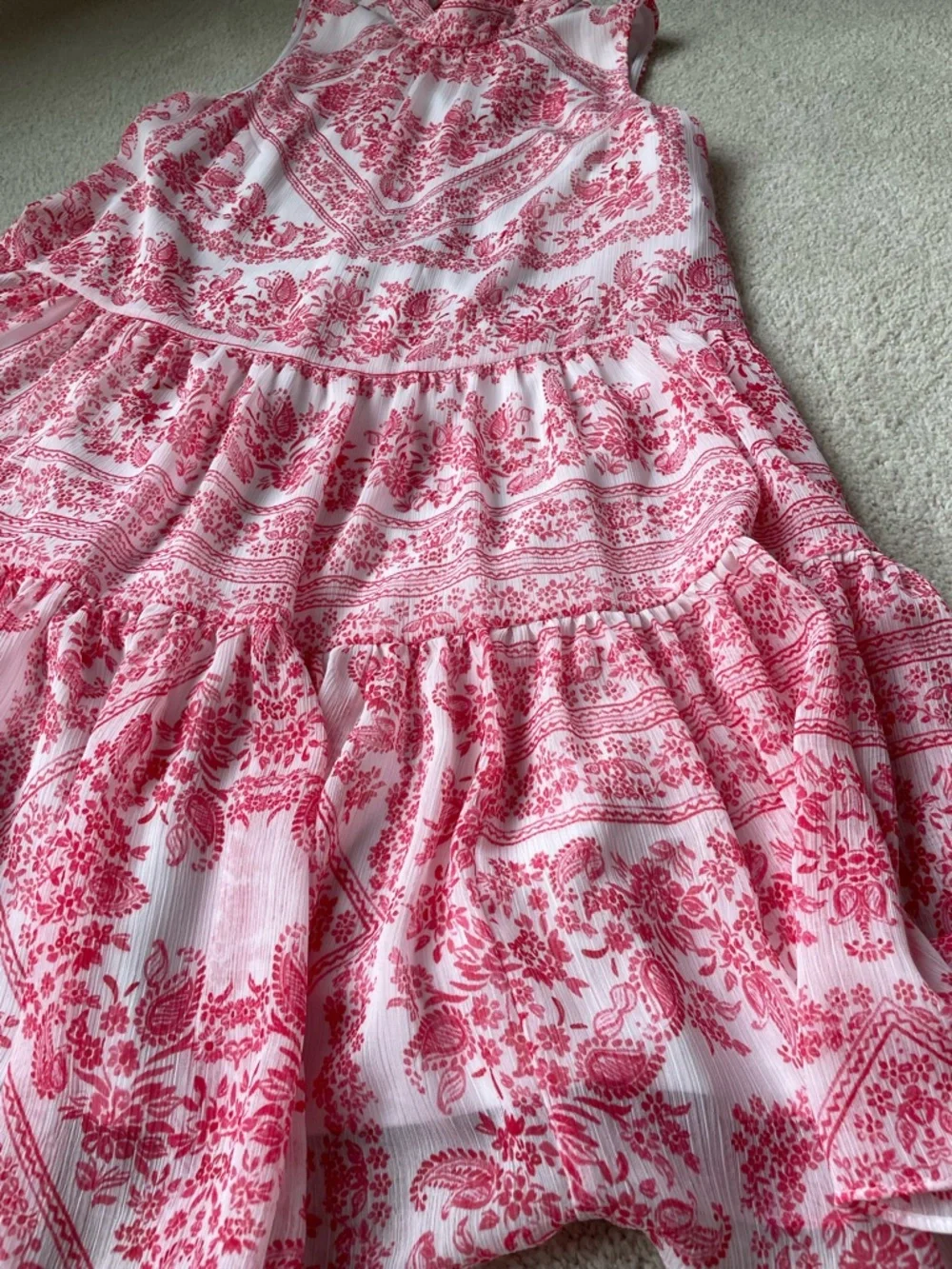 Paisley Pink/White Mock Neck Sleeveless Flowy Dress | Calvin Klein | Size 2 - Picture 11 of 13
